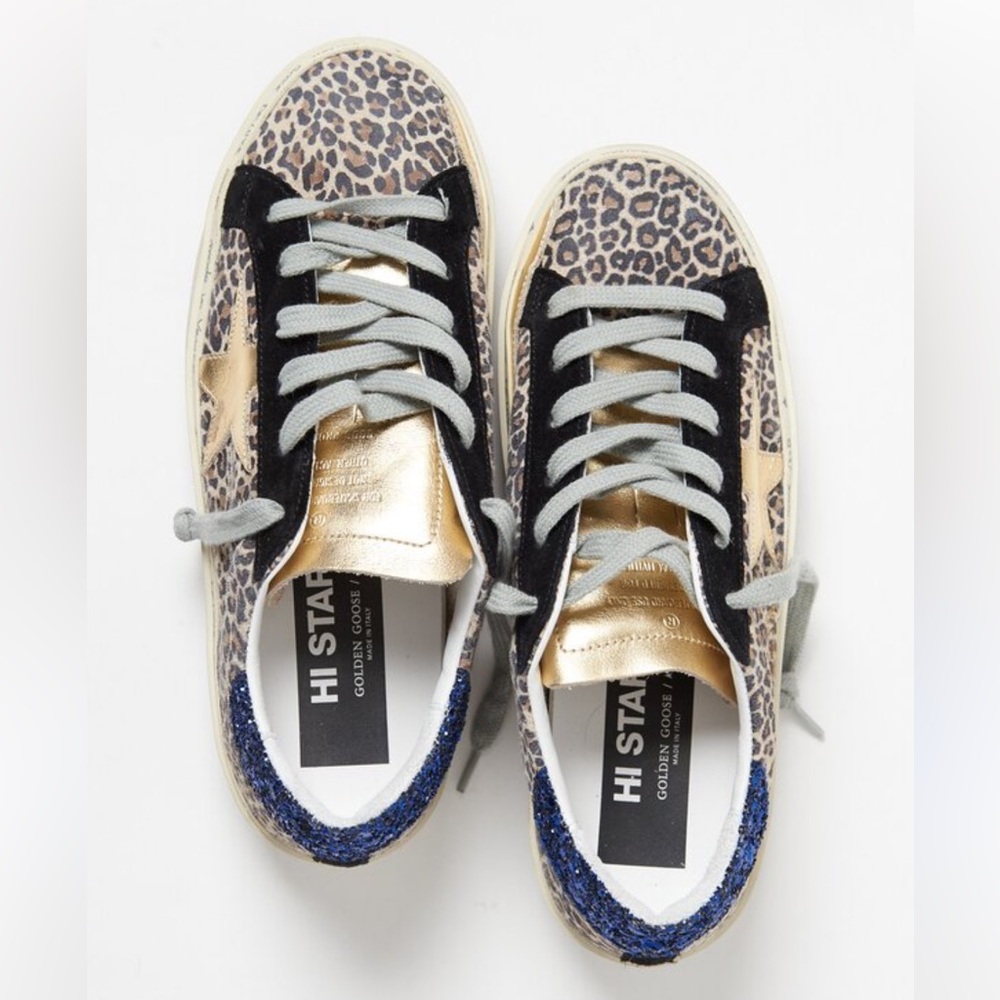 Golden Goose Hi Star Sneaker in Brown Black Leopard & Gold - Women’s Size 40